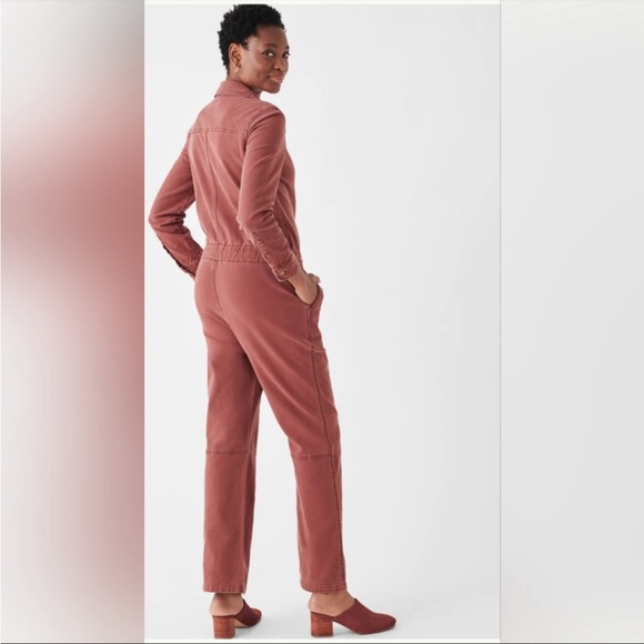 Faherty Overland Twill Jumpsuit in Henna Wide Leg Zip Collared Organic Cotton S - Picture 2 of 11